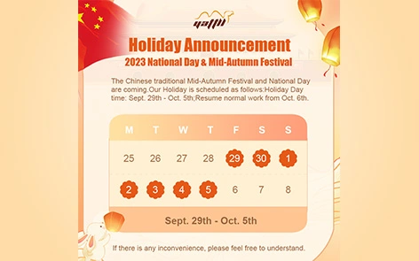 2023 National Day & Mid-Autumn Festival Holiday Notice